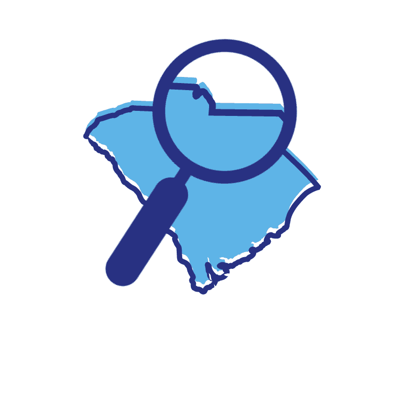 Magnifying glass search over South Carolina