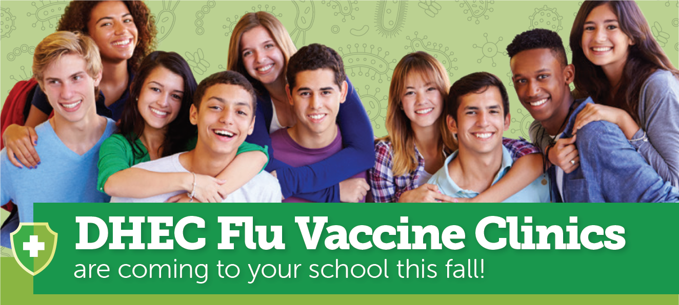 A diverse group of students; DHEC Flu Vaccine Clinics at SC Schools
